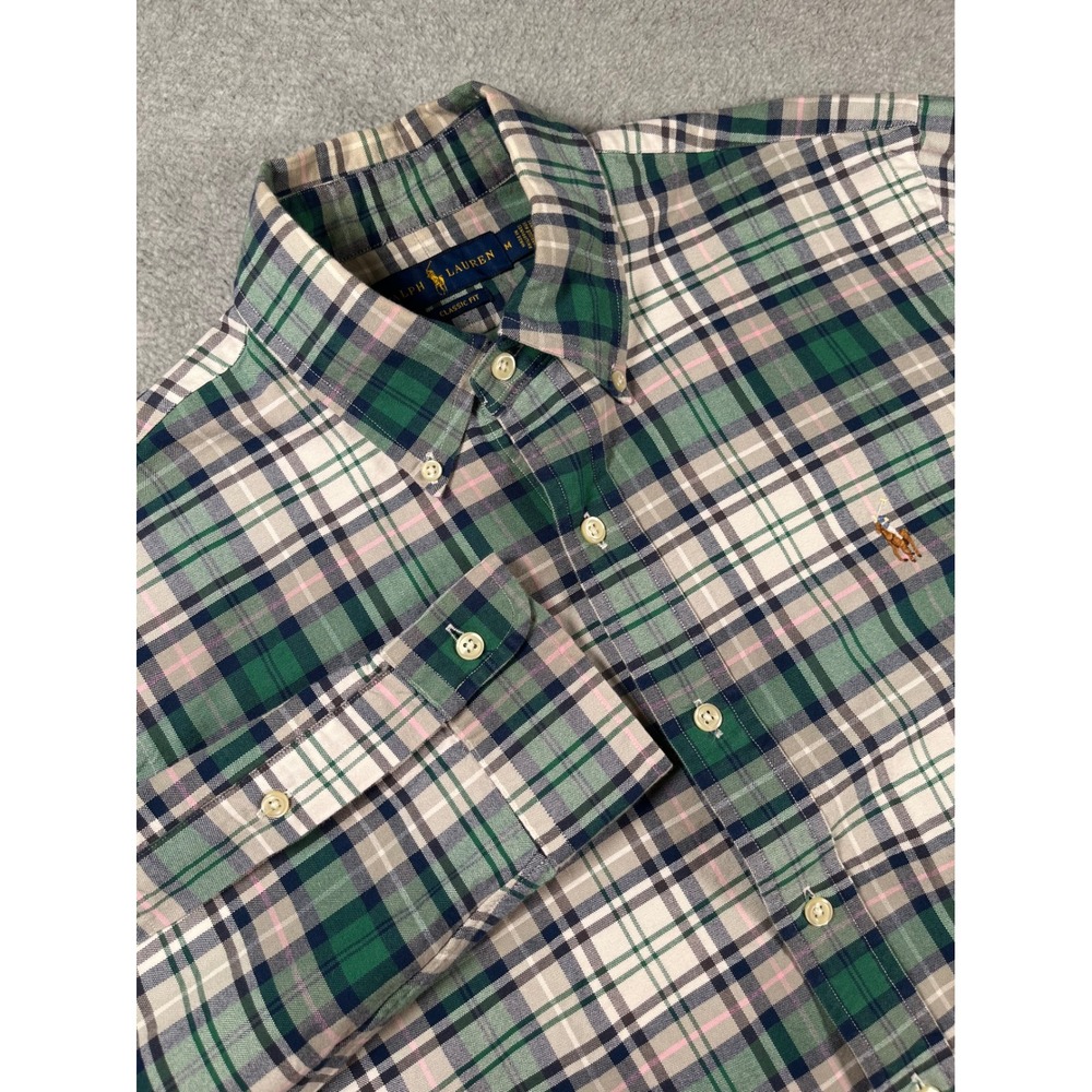 Ralph Lauren Mens Classic Fit Plaid Button Down Shirt Green Navy Pink Medium